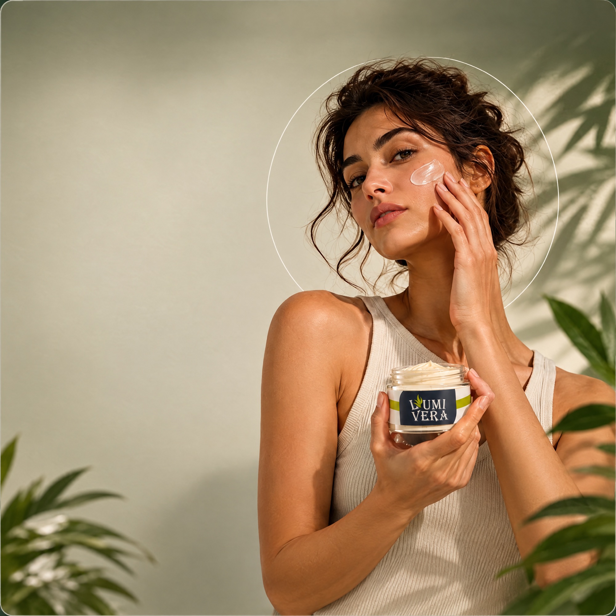 Woman applying Lumivera cream to her cheek